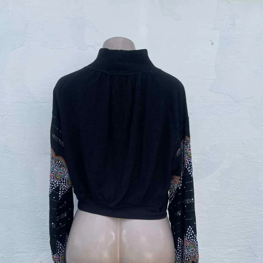 Free People Black Embroidered Blouse